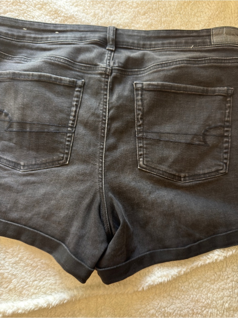 American Eagle Outfitters Black High-Rise Button-Front Jean Shorts, stretch 18 - Picture 8 of 10